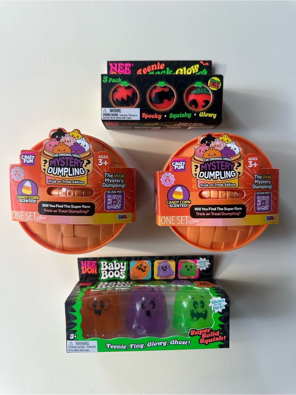 NeeDoh Halloween Bundle– Baby Boos, 2 RMS Dumplings and Teenie Jack Glow Lantern